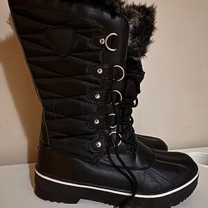 Black Winter & Rain Boots with Fur Trim
